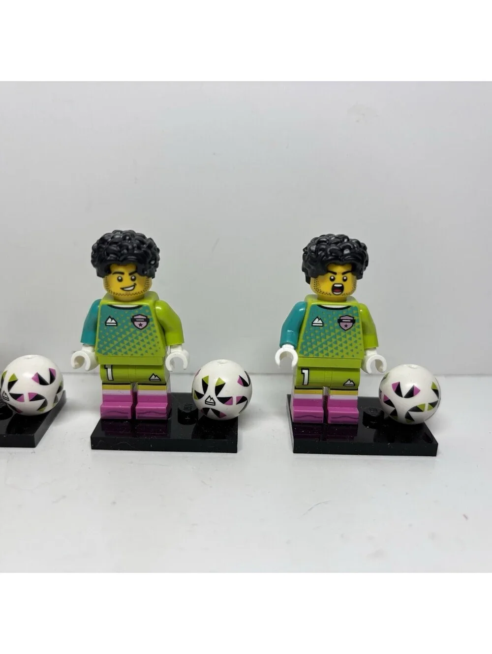 LEGO Soccer Goalkeeper Minifigures Lot of 3 Green Jersey #1 With Footballs